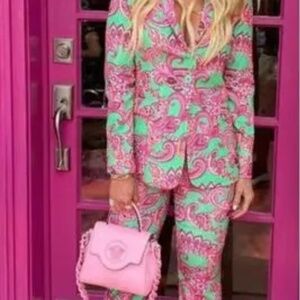 Alice + Olivia Macy Pink Green Cuffed Paisley Shawl Blazer Size 6